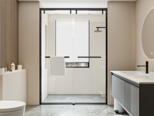 Black aluminum double sliding shower enclosure frame system