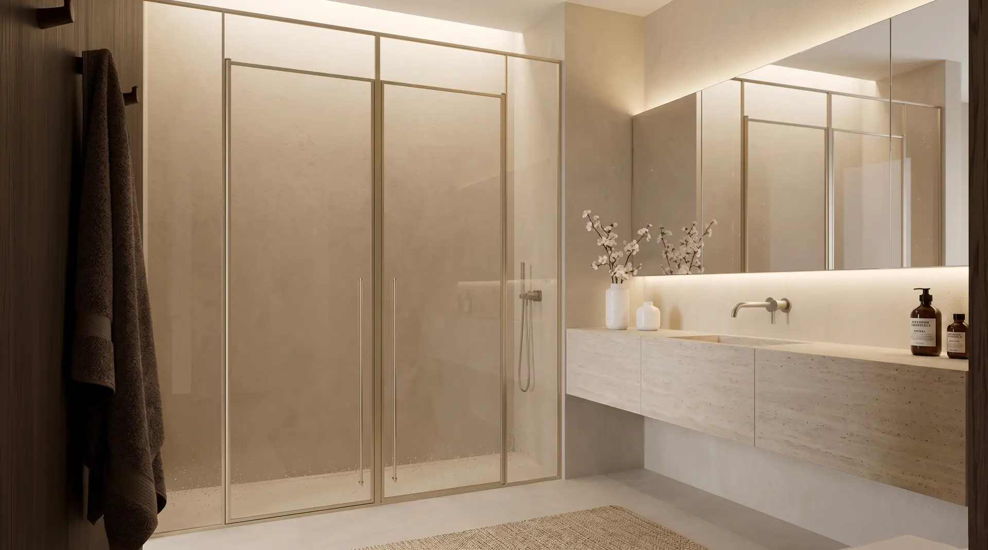 Custom framed shower enclosure in a modern bathroom