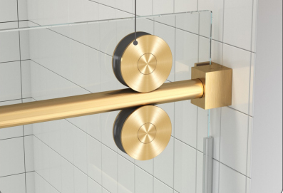 Frameless single sliding shower door - guide rail and roller details