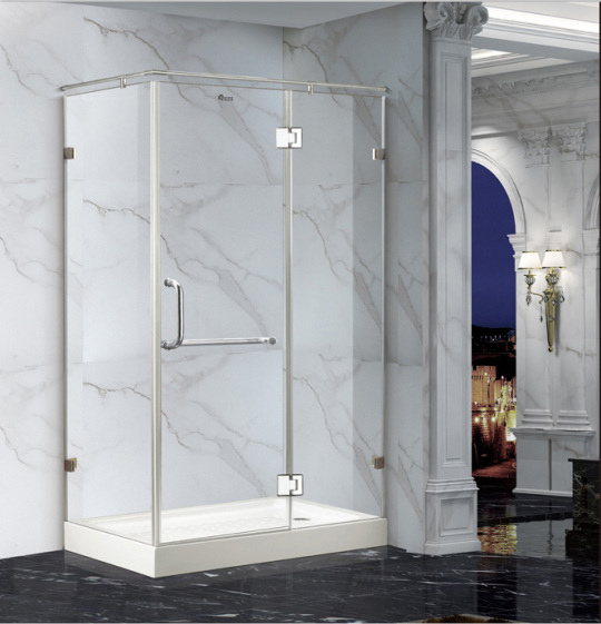 Frameless swing shower room with hinged glass door