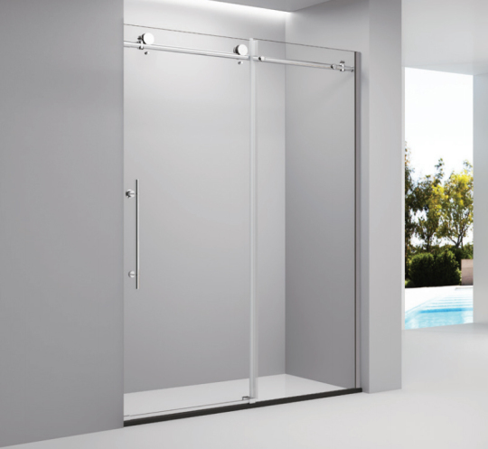 Frameless single sliding shower screen with wall U-channel and stainless steel roller hardware