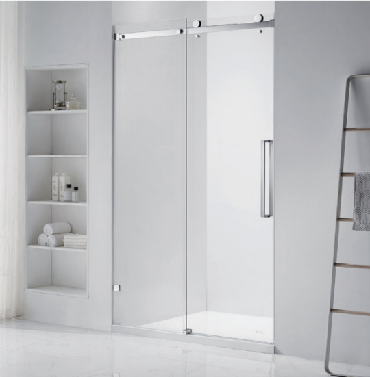 Frameless single sliding shower screen - hardware detail
